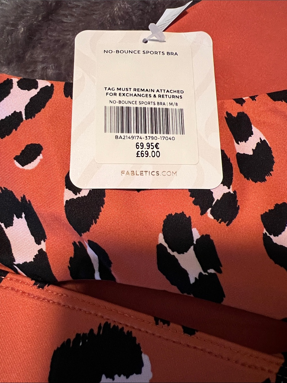 Fabletics Orange Leopard No-Bounce Sports Bra, size Medium - Picture 3 of 4